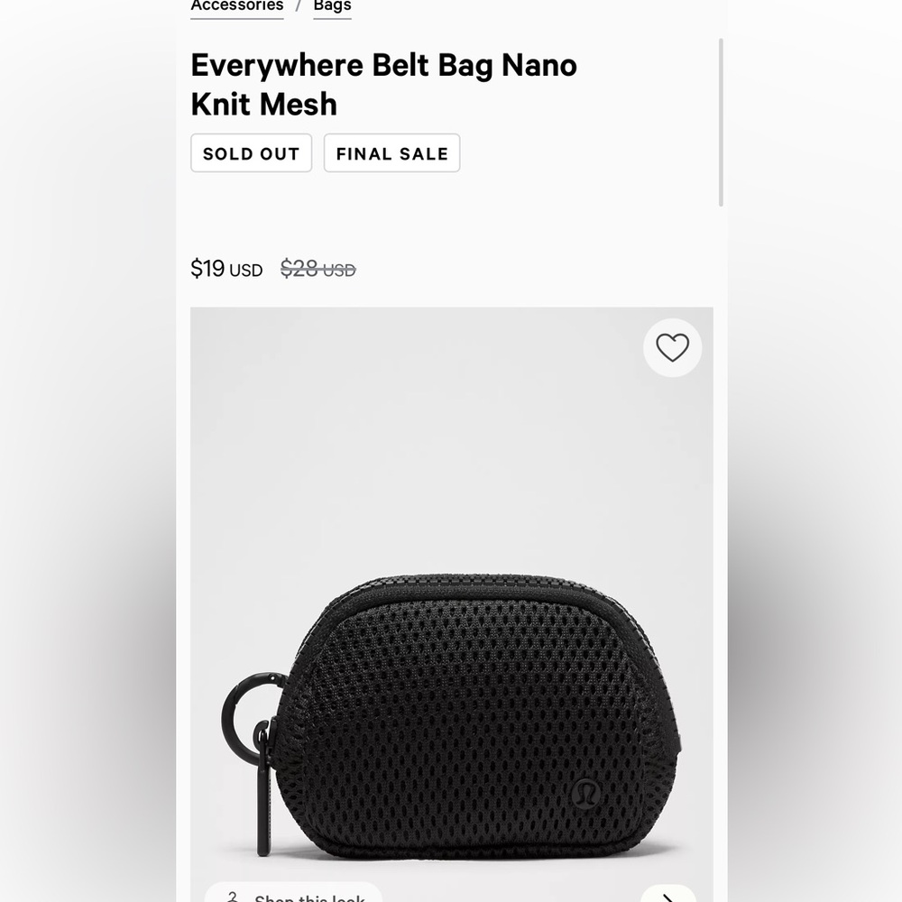 Lululemon black Nano belt bag NWOT